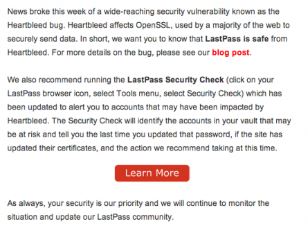 LastPass Heartbleed Crisis Communication Email
