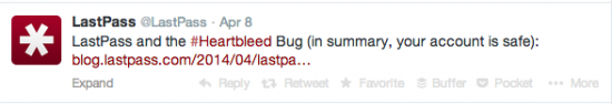 LastPass Heartbleed Crisis Communication Tweet