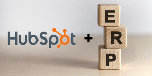 HubSpot logo plus wood blocks that spell out ERP