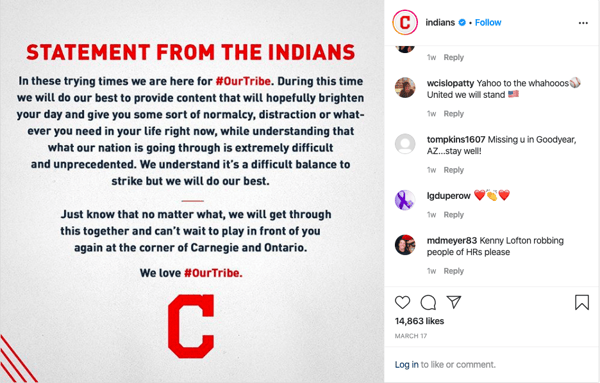 Cleveland Indians Instagram Post