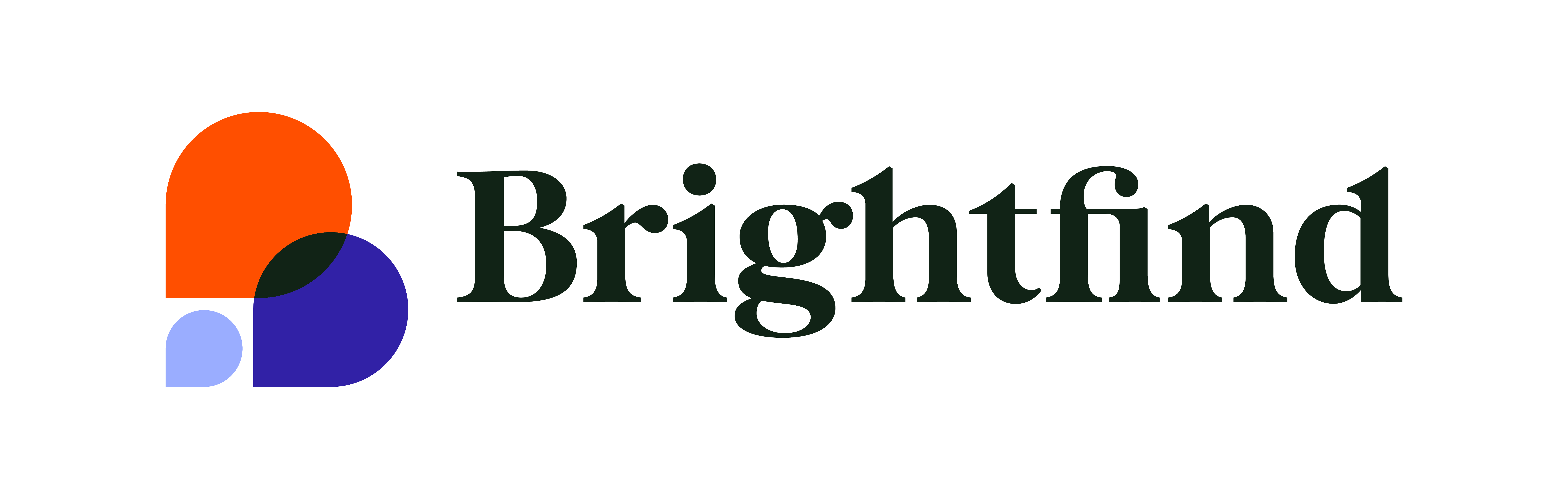 Brightfind logo with two larger and one smaller shape that form a capital letter B