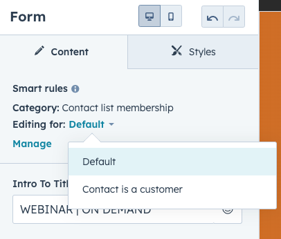 screenshot of how to edit smart content in HubSpot